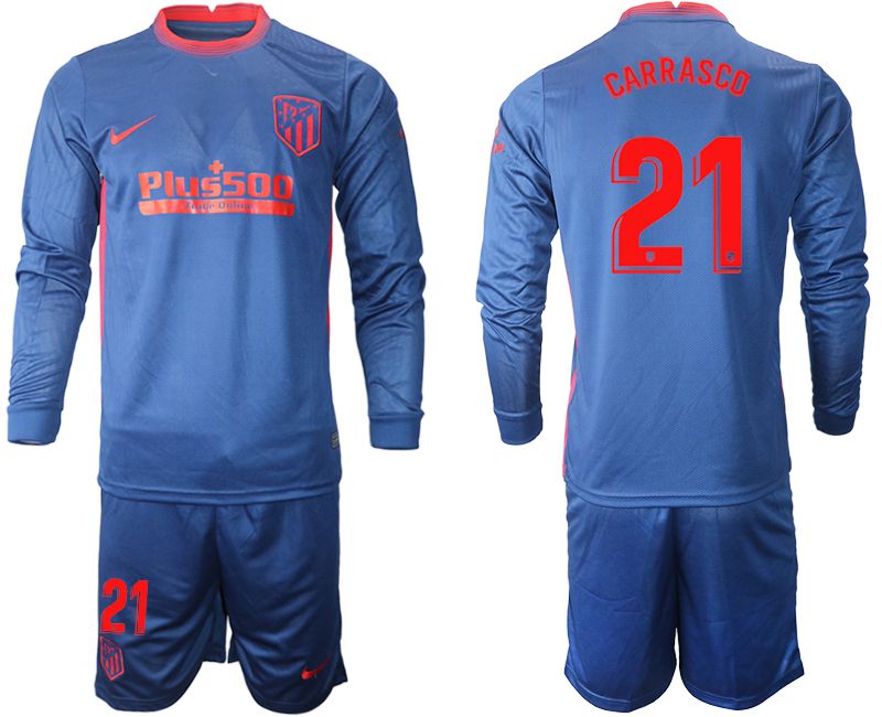 Men 2020-2021 club Atletico Madrid away long sleeves #21 blue Soccer Jerseys